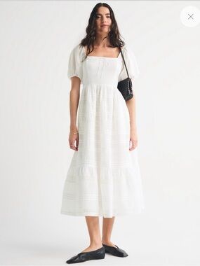 abercrombie ribbed polo midi sweater dress Women's High-Neck Midi Sweater Dress in Cream Stripe | Size XL